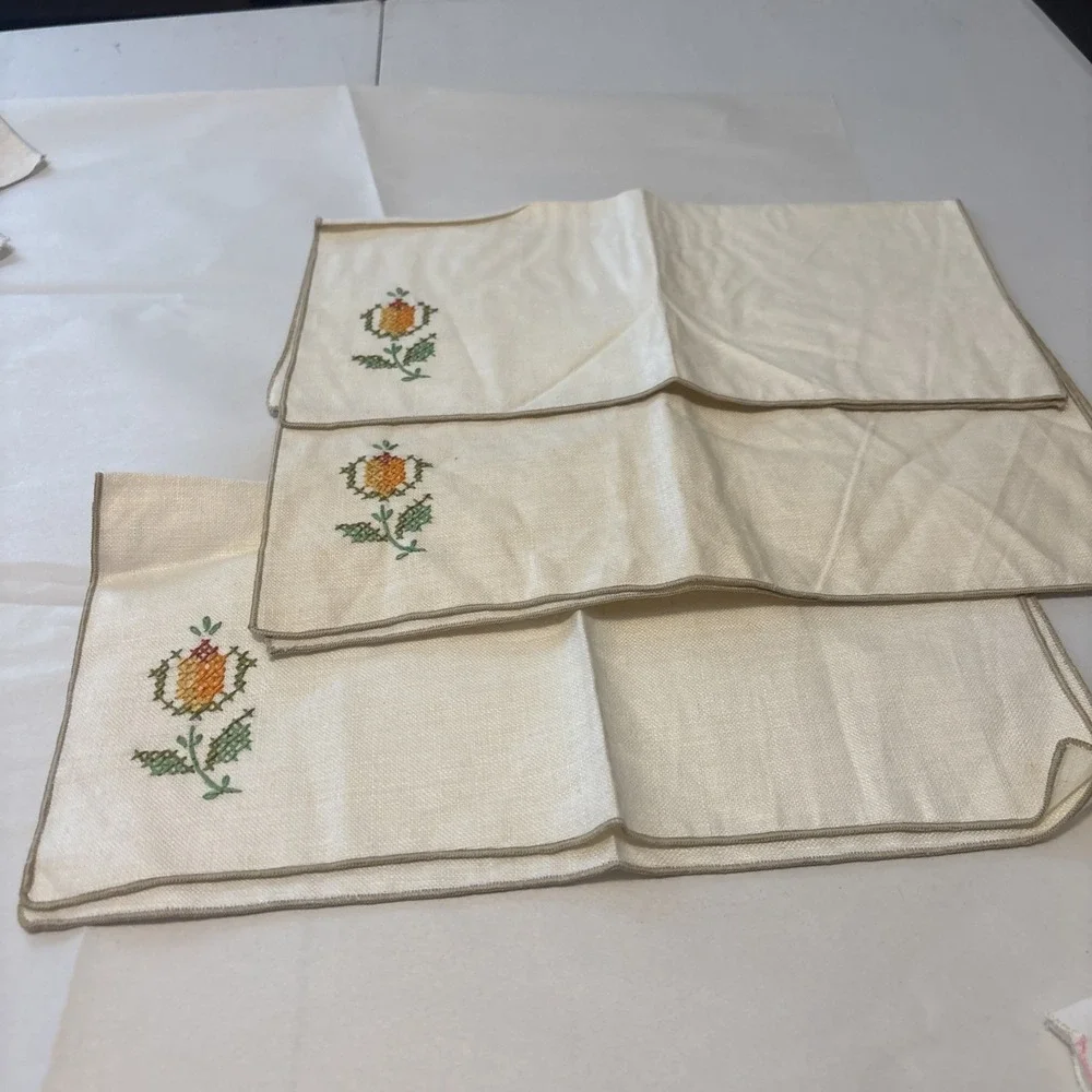 Needlepoint Napkins Vintage Set Of 3